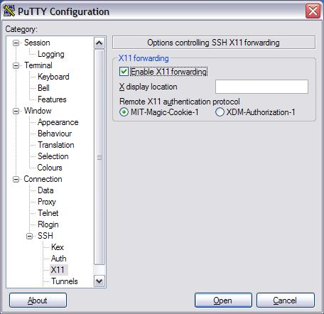 Configuración de putty para habilitar X11 Forwarding